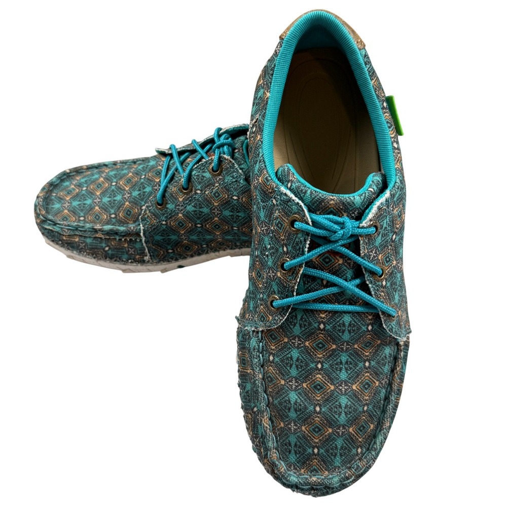 Twisted X Zero-X Womens 9.5 Teal Geometric Fabric Leather Moccasins WZX0002